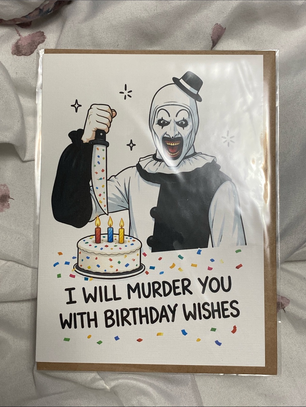 Art the Clown Birthday Card in White and Black – Unbranded